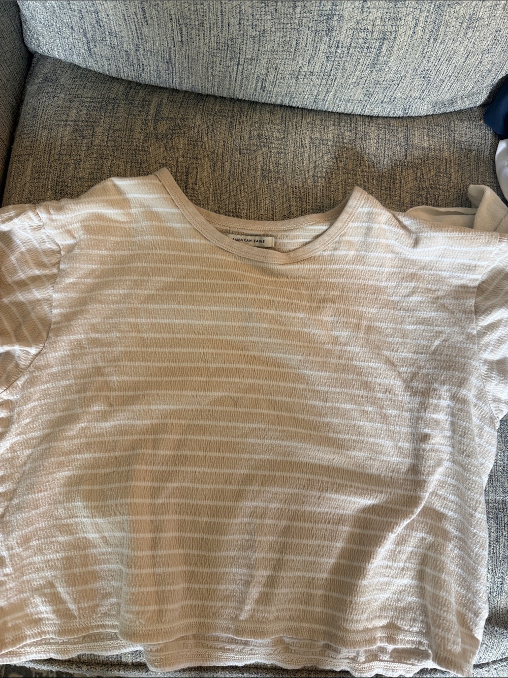American Eagle Outfitters Beige and White Striped Short Sleeve Tee
